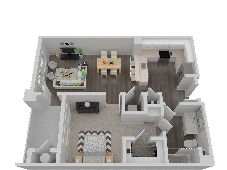 Floor plan for 1 bed, 1 bath, 712 sqft